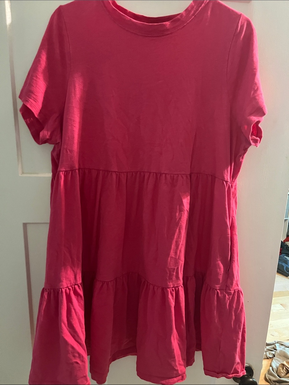 Old Navy Bright Pink Short-Sleeve Tiered Dress